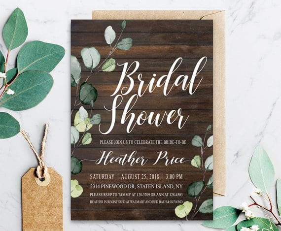 Eucalyptus Bridal Shower Invitations with Rustic Charm