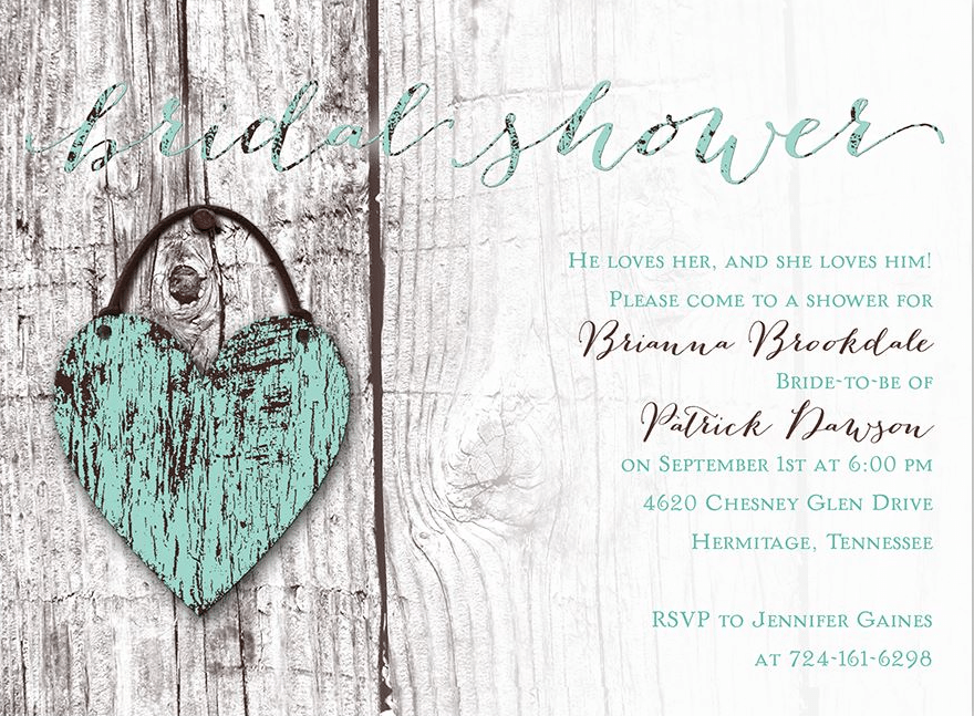 Wood Heart Bridal Shower Invitations with Rustic Charm