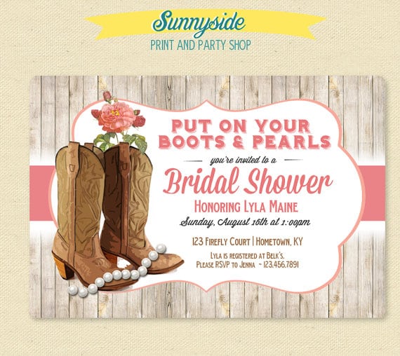 boots Bridal Shower Invitations with Rustic Charm