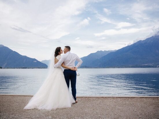 bride with clouds and mountains - Wedding Shop berkley bridal shop