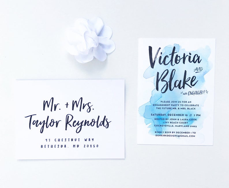 watercolor engagement party invites