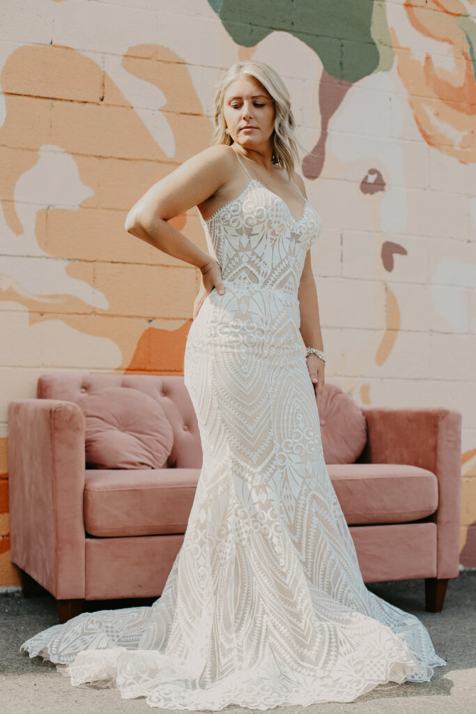 white mermaid wedding gown with lace