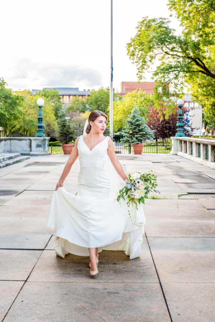 elegant white satin wedding gown
