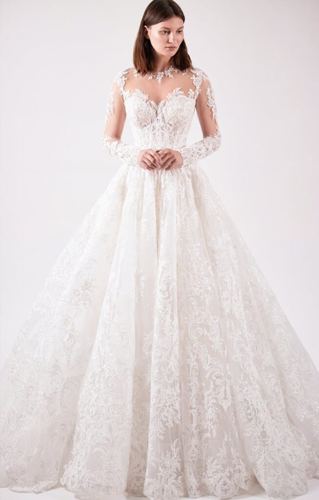 woman in detailed lace bridal gown