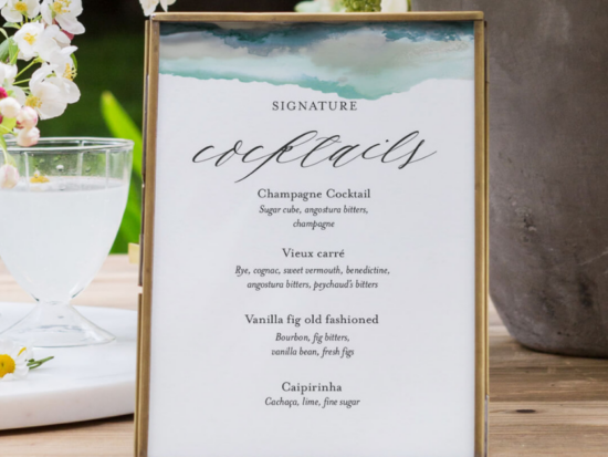 Wedding sign showcasing signature cocktails