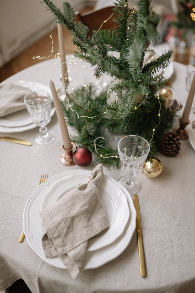 table place setting with winter theme
