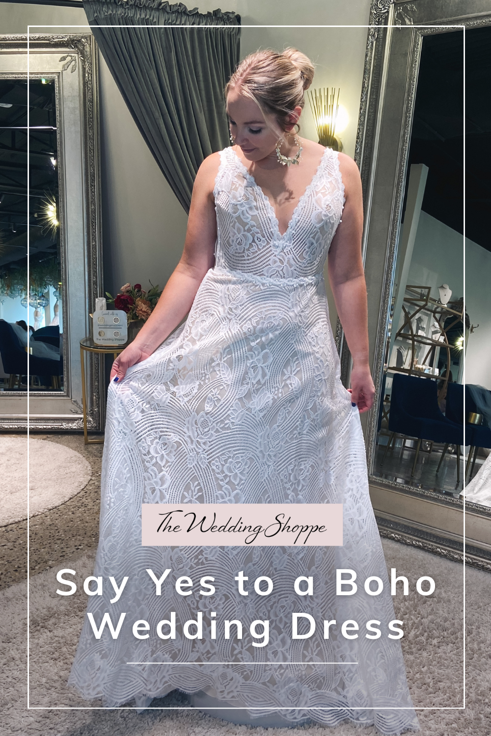 blog post graphic for "Say Yes to a Boho Wedding Dress" from The Wedding Shoppe