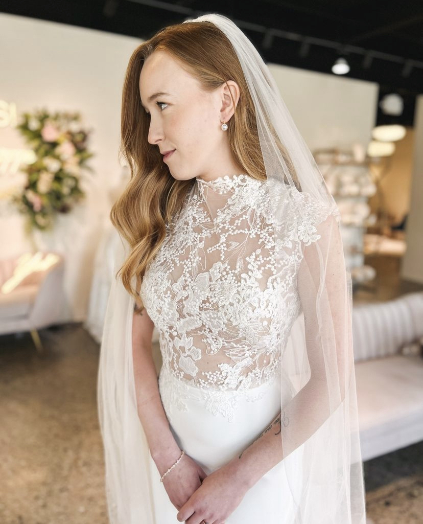 bride wearing a variety of fabrics