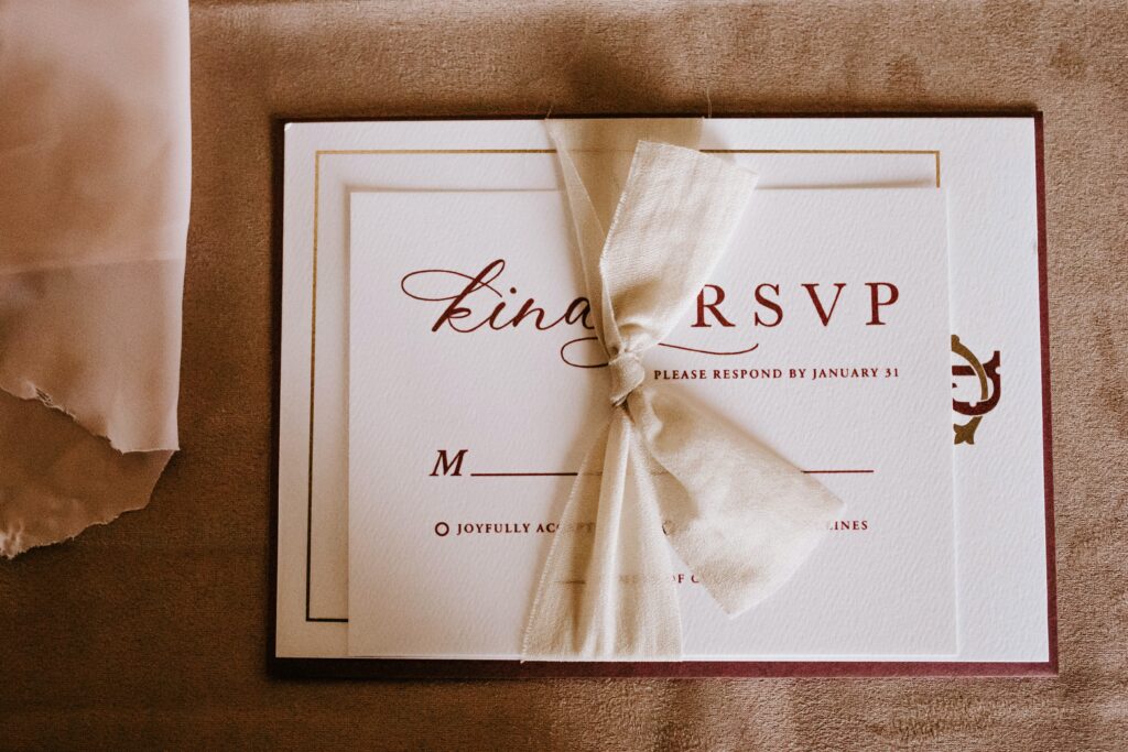 RSVP invitation for a bridal shower wrapped in a bow