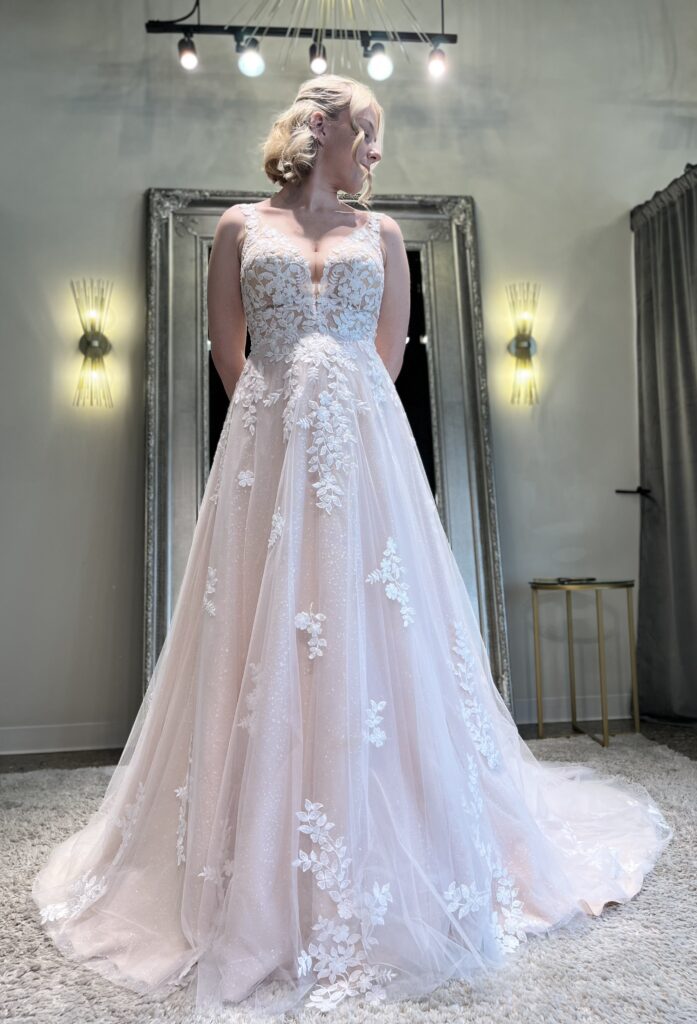 blush a-line wedding gown