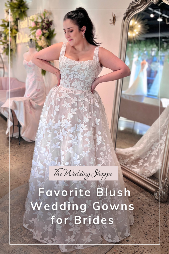 blog post graphic for "Favorite Blush Wedding Gowns for Brides"
