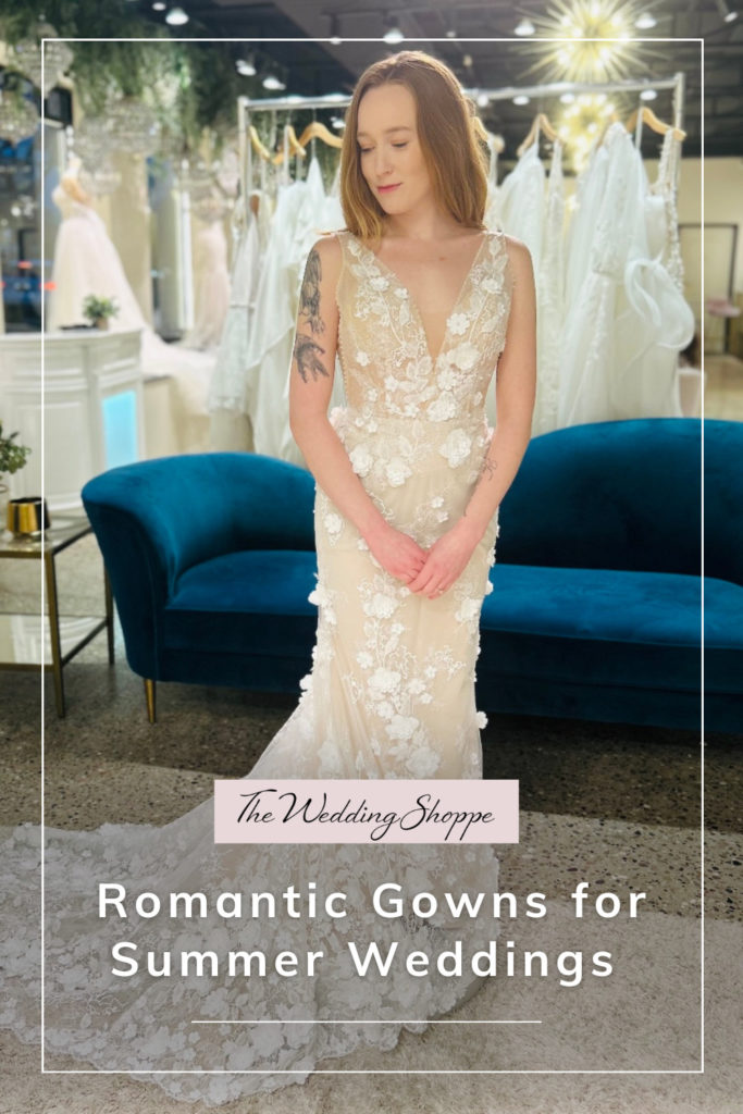 blog post graphic for "Romatic Gowns for Summer Weddings" from The Wedding Shoppe