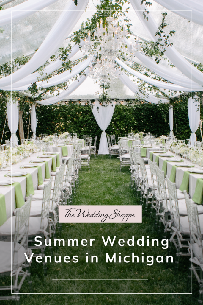 blog post graphic for "Summer Wedding Venues in Michigan" for The Wedding Shoppe