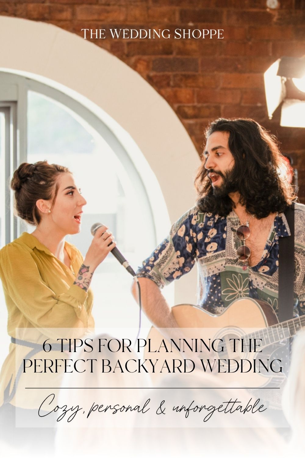 Pinnable blog post graphic for "Plan a Backyard Wedding Reception" from The Wedding Shoppe.