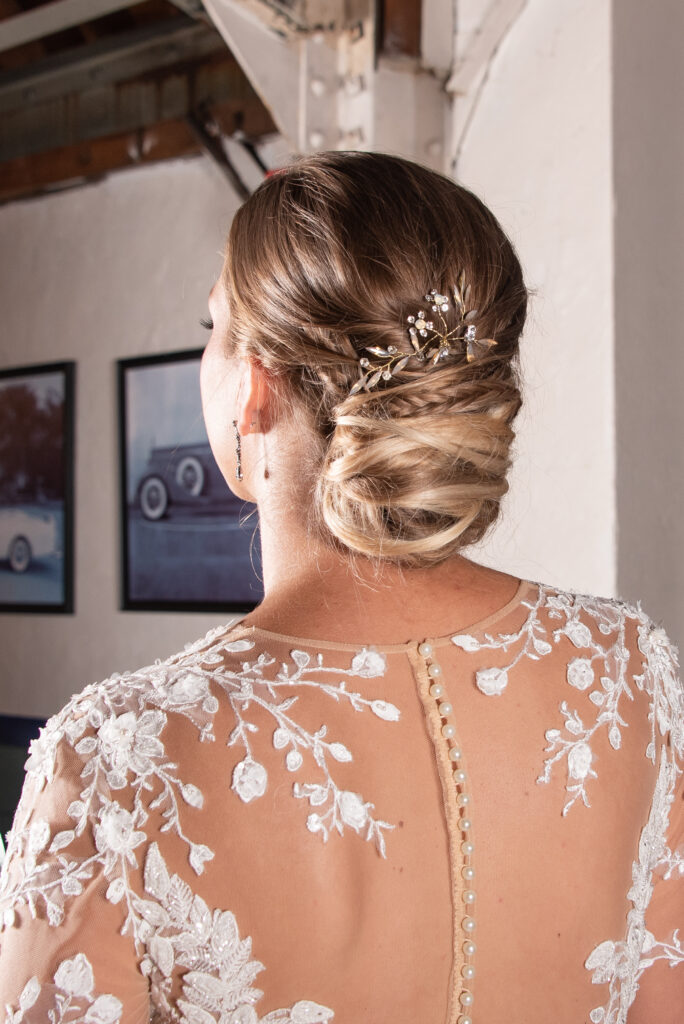 bride with a floral accessory in her hair
