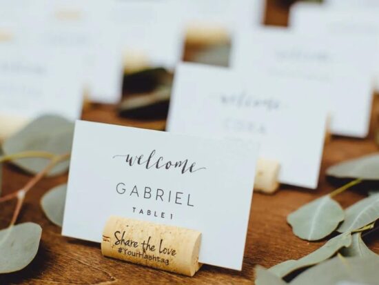 wine corks with wedding table seating information