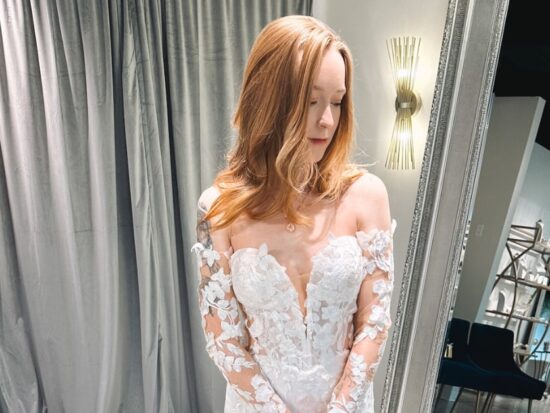 Cameron is a sheer-backed mermaid wedding dress with delicate all-over lace detail
