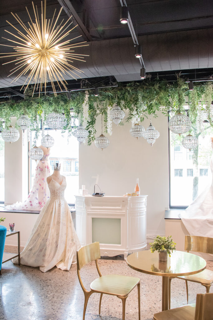 featured wedding dresses in the Wedding Shoppe's lobby lounge