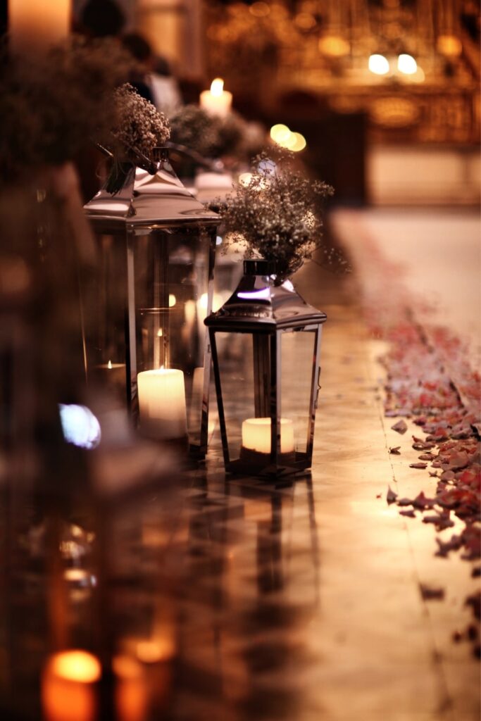lanterns with candles and floral elements perfect for a fall wedding