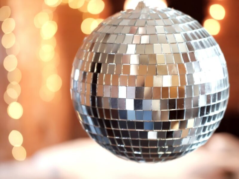sparkling disco ball with out of focus bokeh in the background