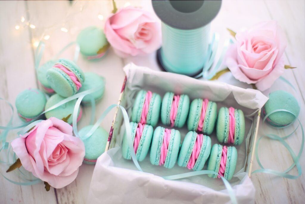 macarons as a baked good wedding favor for a small bridal shower