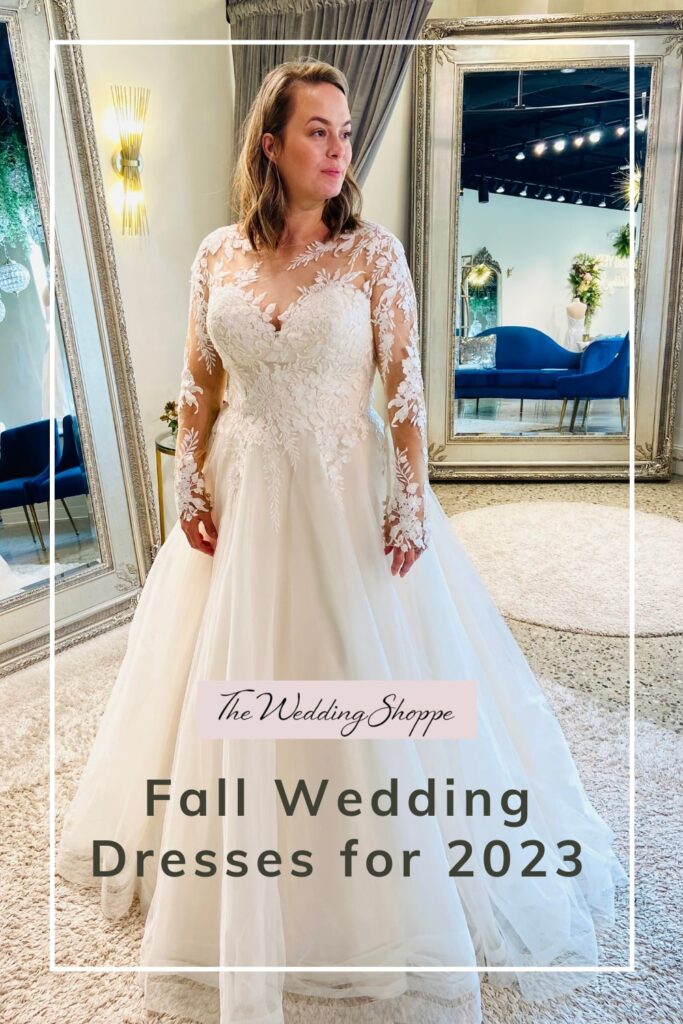 Blog post graphic for "Fall Wedding Dresses for 2023" from The Wedding Shoppe
