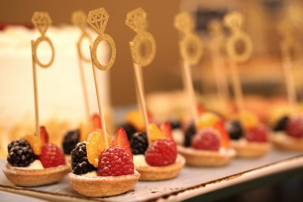 delicious dessert with berries and other fruit in a pastry for a bridal shower