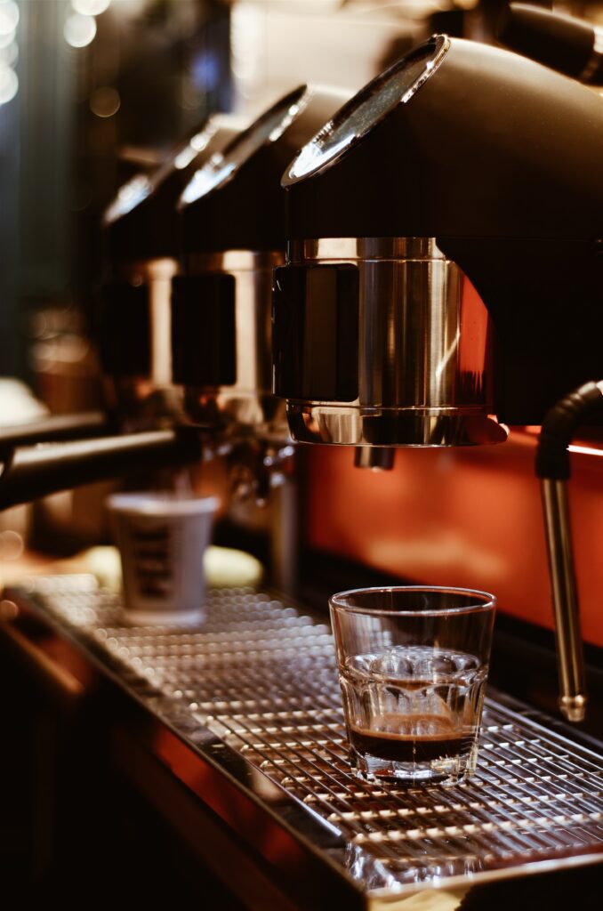 espresso machine with a glass underneath
