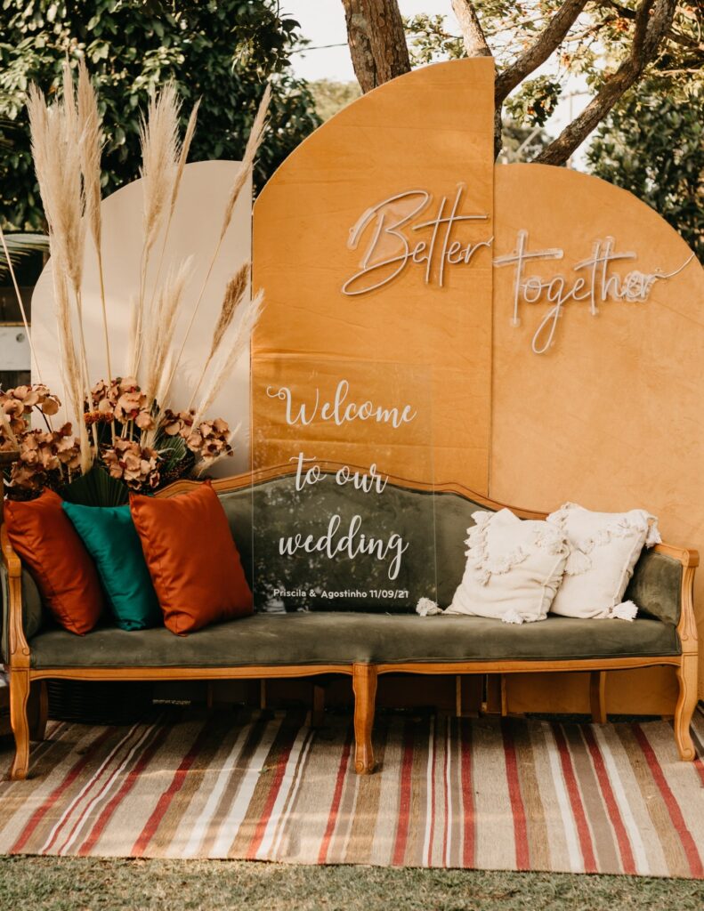 custom-made signage for a DIY wedding that says "Better Together" and "welcome to our wedding"