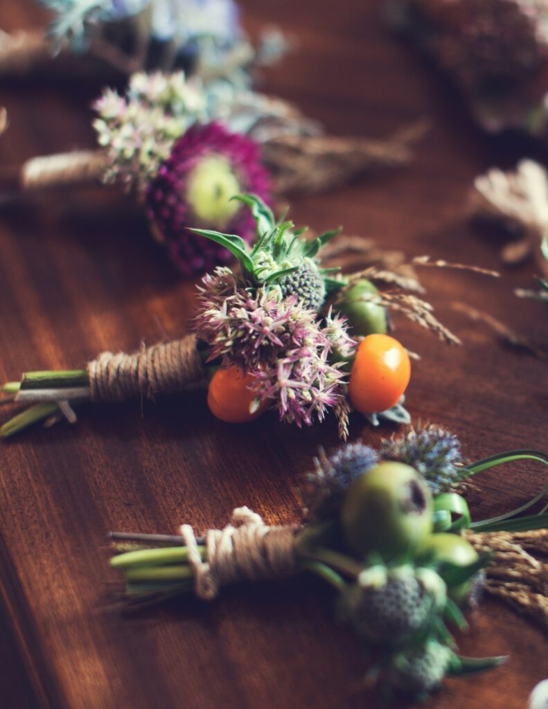 non-traditional boutonnieres for a quirky wedding