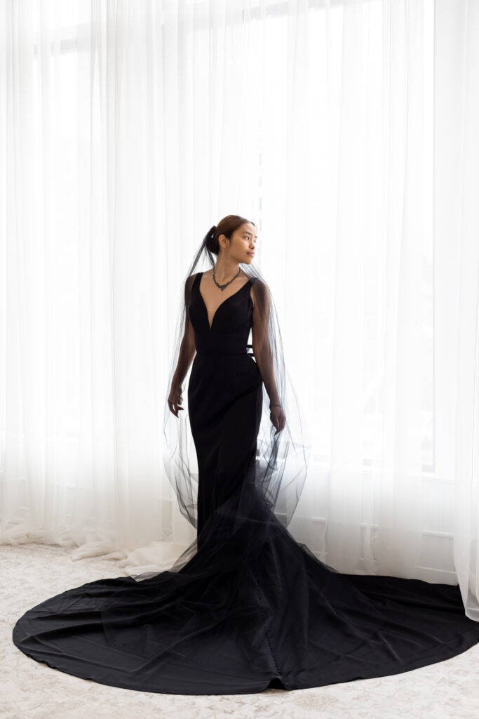 black long sleeve bridal gown