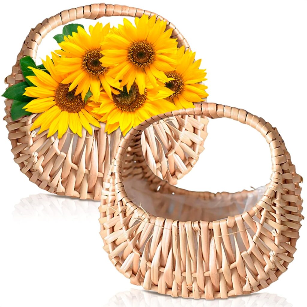 Small, wicker basket for a flower girl to carry at a rustic wedding.