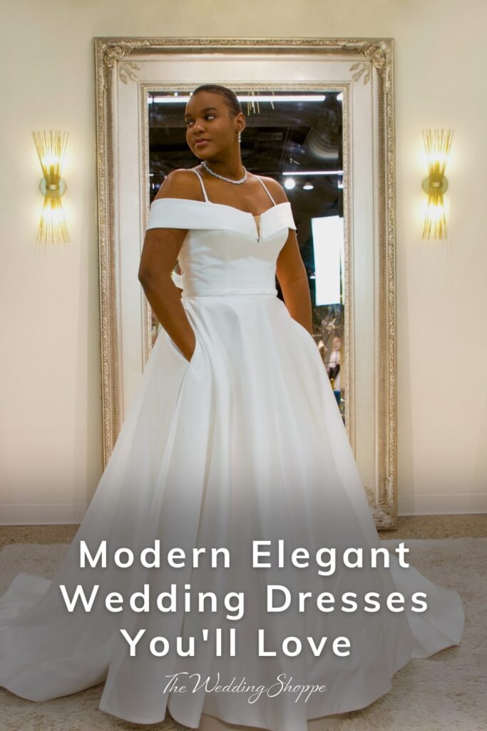 pinnable graphic for "Modern Elegant Wedding Dresses You'll Love" from The Wedding Shoppe