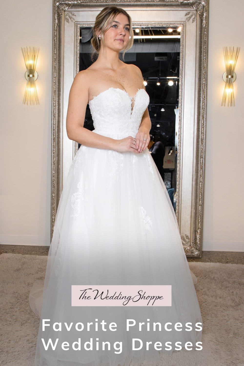 pinnable graphic for "Favorite Princess Wedding Dresses" from The Wedding Shoppe