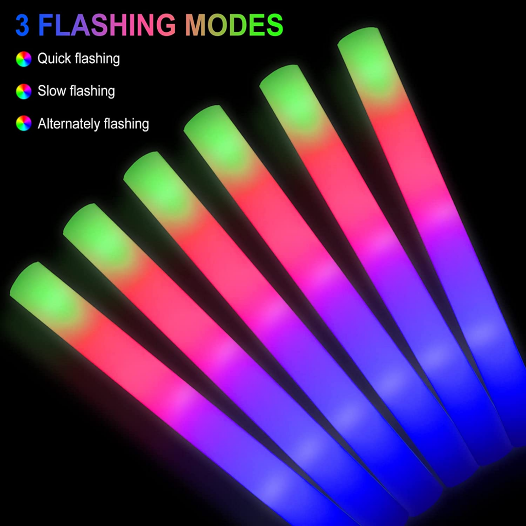 six glowsticks with a color gradient from blue to purple to magenta to green