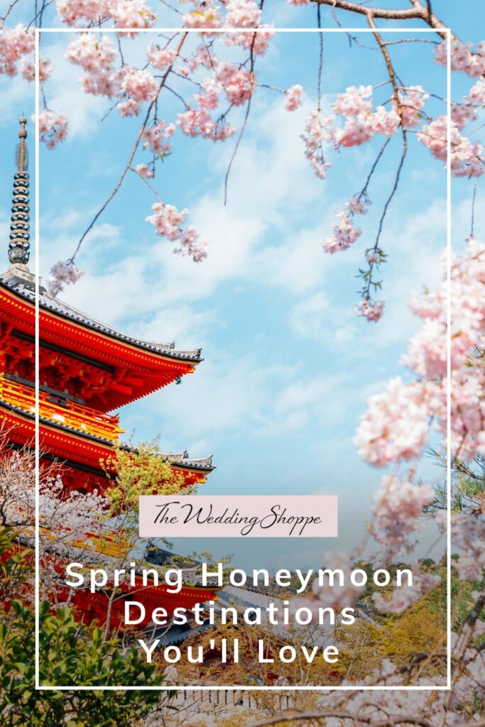 blog post graphic for "Spring Honeymoon Destinations You'll Love" from The Wedding Shoppe