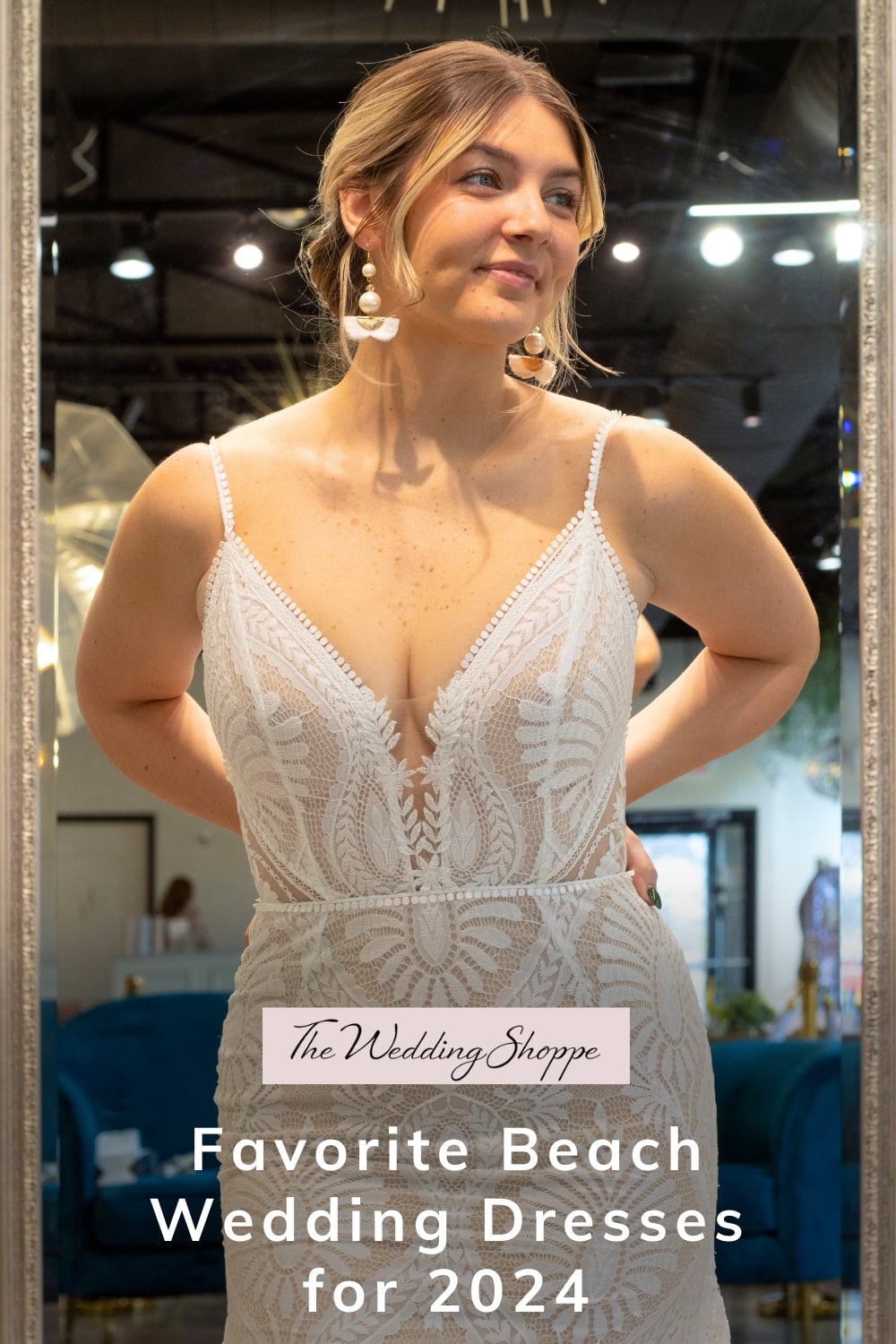 pinnable graphic for "Favorite Beach Wedding Dresses for 2024" from The Wedding Shoppe