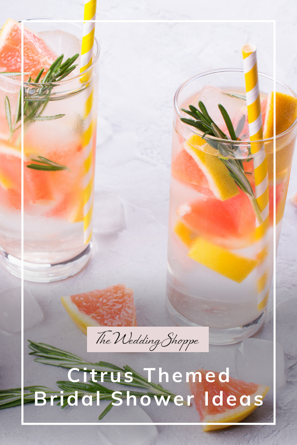 pinnable graphic for "Citrus Themed Bridal Shower Ideas" from The Wedding Shoppe