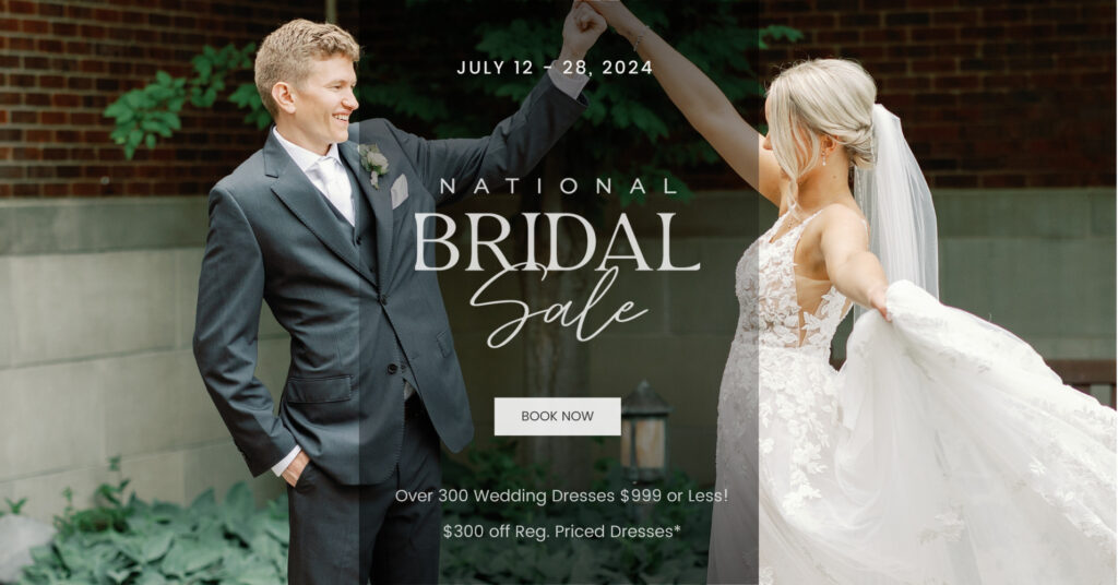 National Bridal Sale poster for the Wedding Shoppe July 12 - 28, 2024