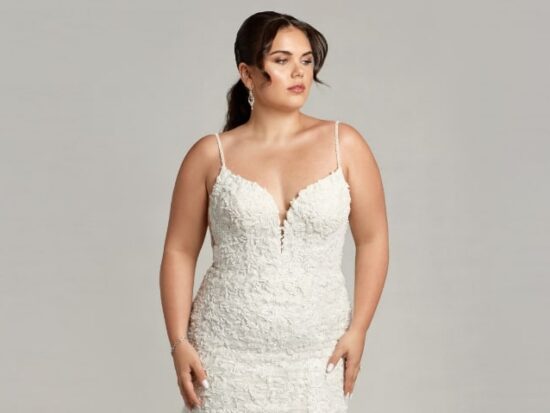 A glittery plus-size dress with tulle and lace appliqué in Michigan