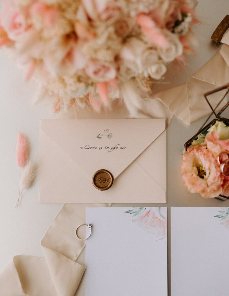 romantic wedding invitations with classy stationery and a ring