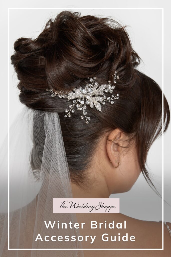 Pinnable blog post graphic for "Winter Bridal Accessory Guide" from The Wedding Shoppe.