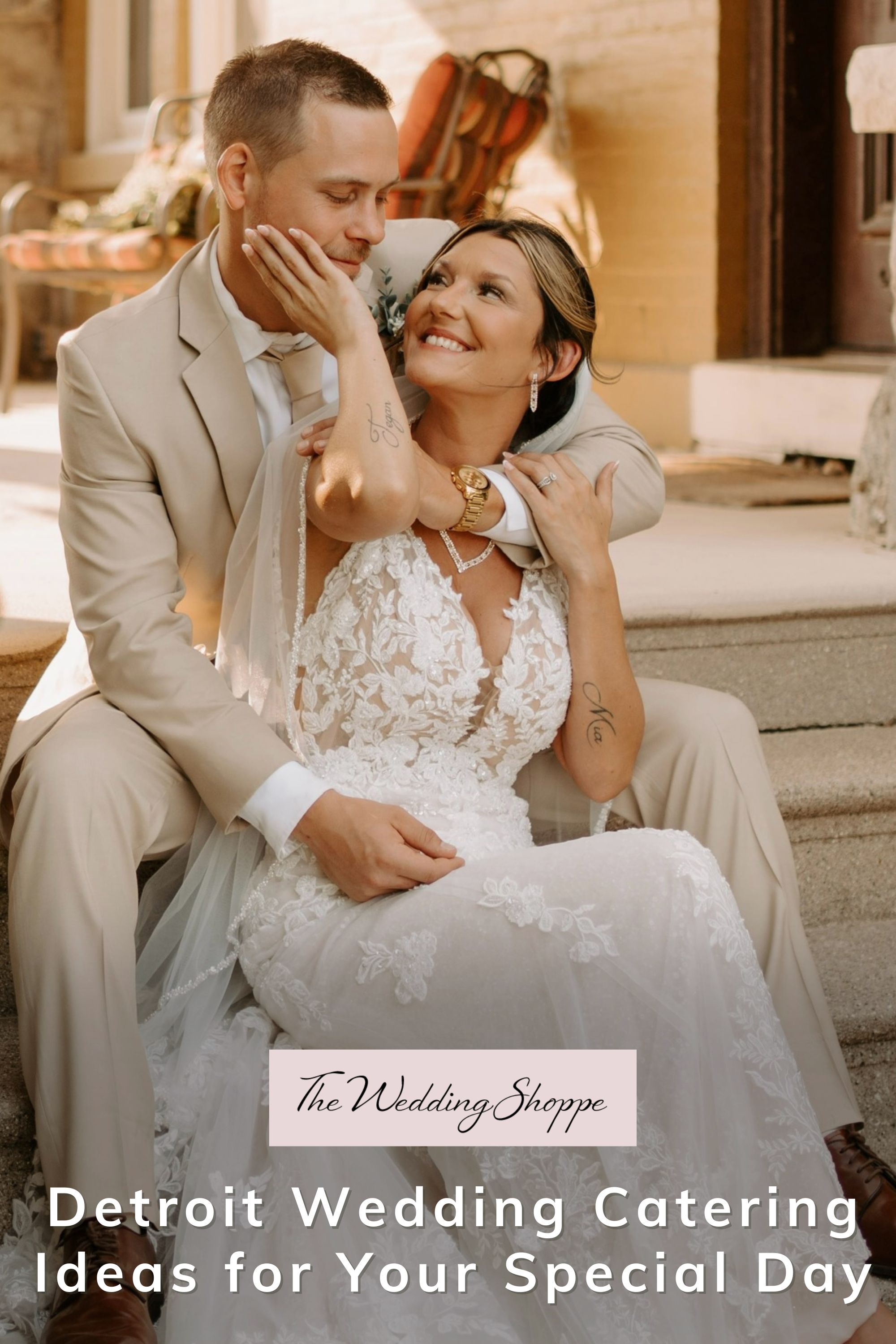 Pinnable blog post graphic for "Detroit Wedding Catering Ideas for Your Special Day" from The Wedding Shoppe.