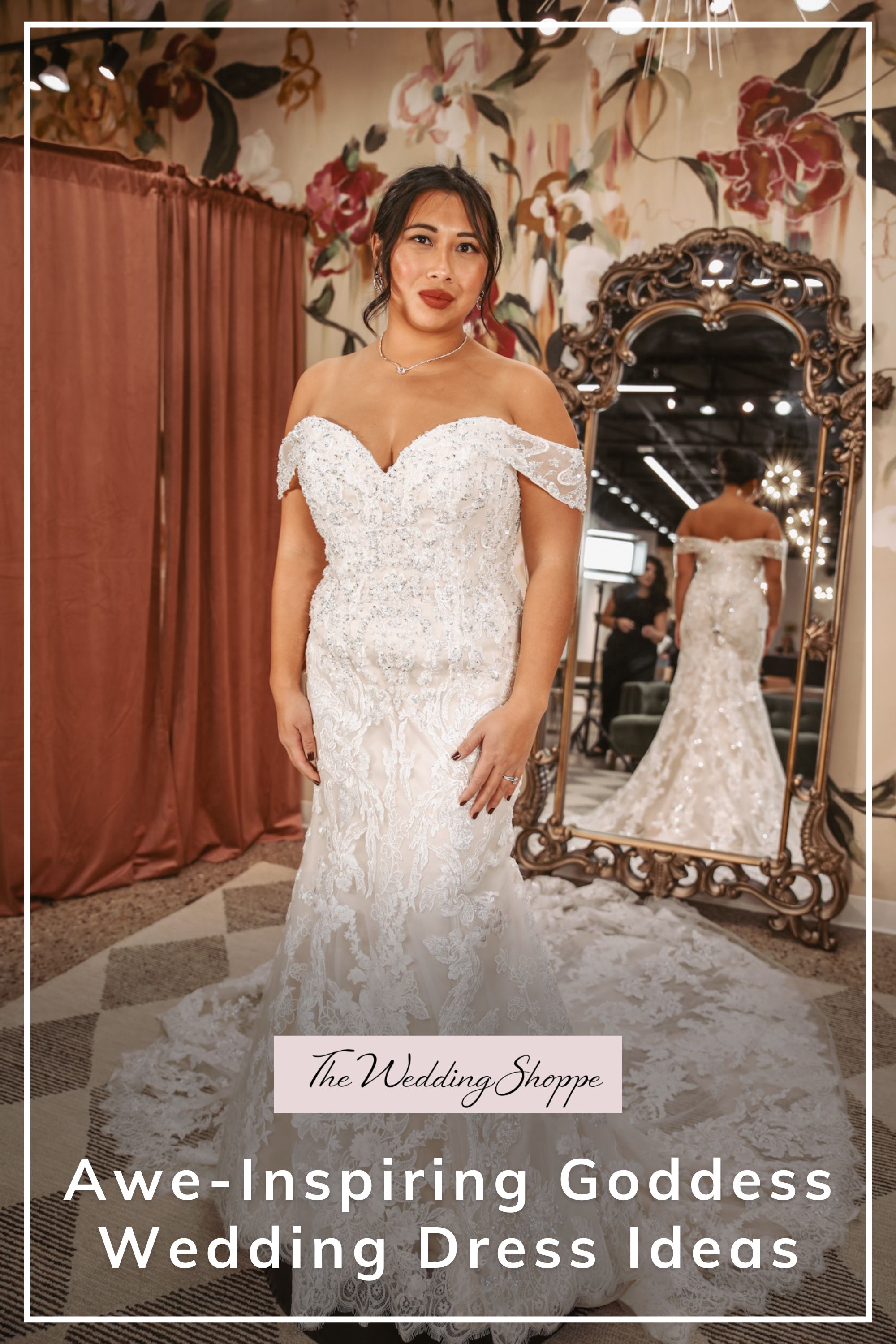 Pinnable blog post graphic for "Awe-Inspiring Goddess Wedding Dress Ideas" from The Wedding Shoppe.
