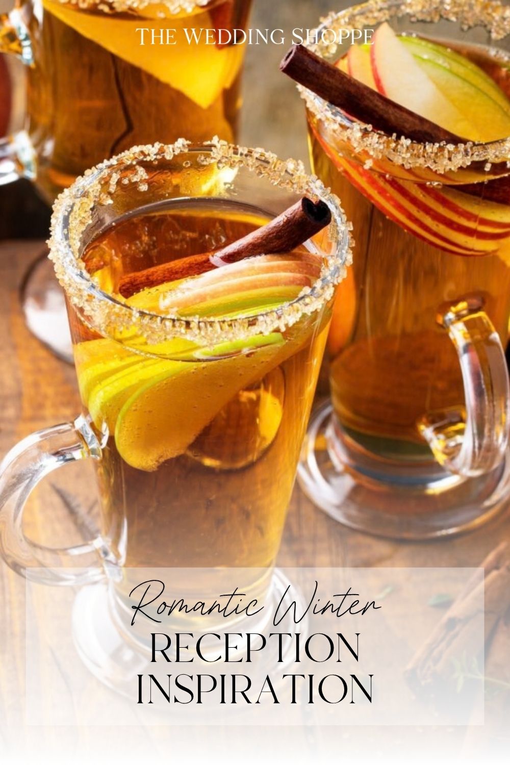 Pinnable blog post graphic for "Cozy Winter Wedding Reception Ideas" from The Wedding Shoppe.