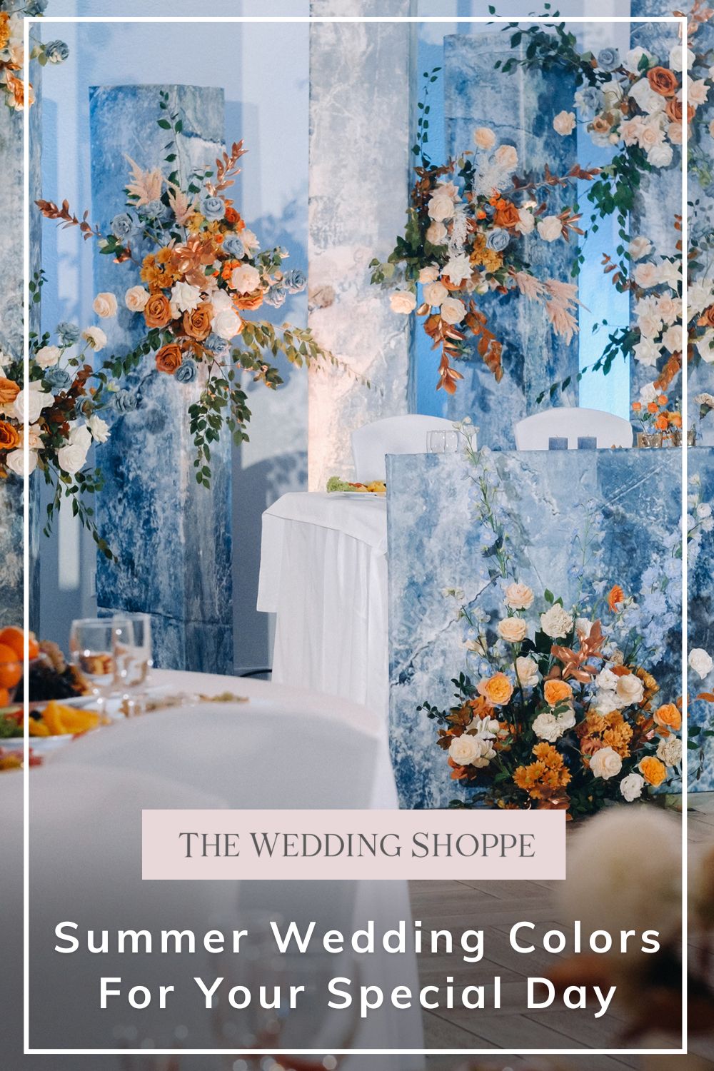Pinnable blog post graphic for "Summer Wedding Colors for Your Special Day" from The Wedding Shoppe.