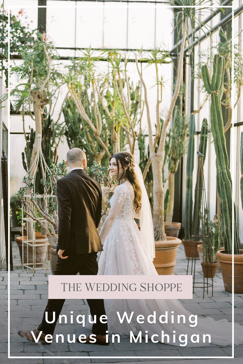 Pinnable blog post graphic for "Unique Wedding Venues in Michigan" from The Wedding Shoppe.