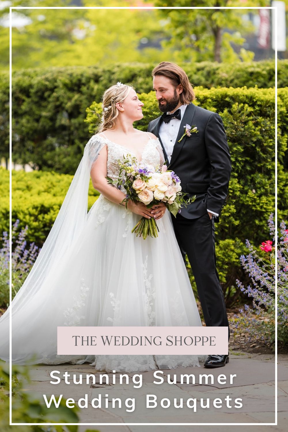 Pinnable blog post graphic for "Stunning Summer Wedding Bouquets" from The Wedding Shoppe.