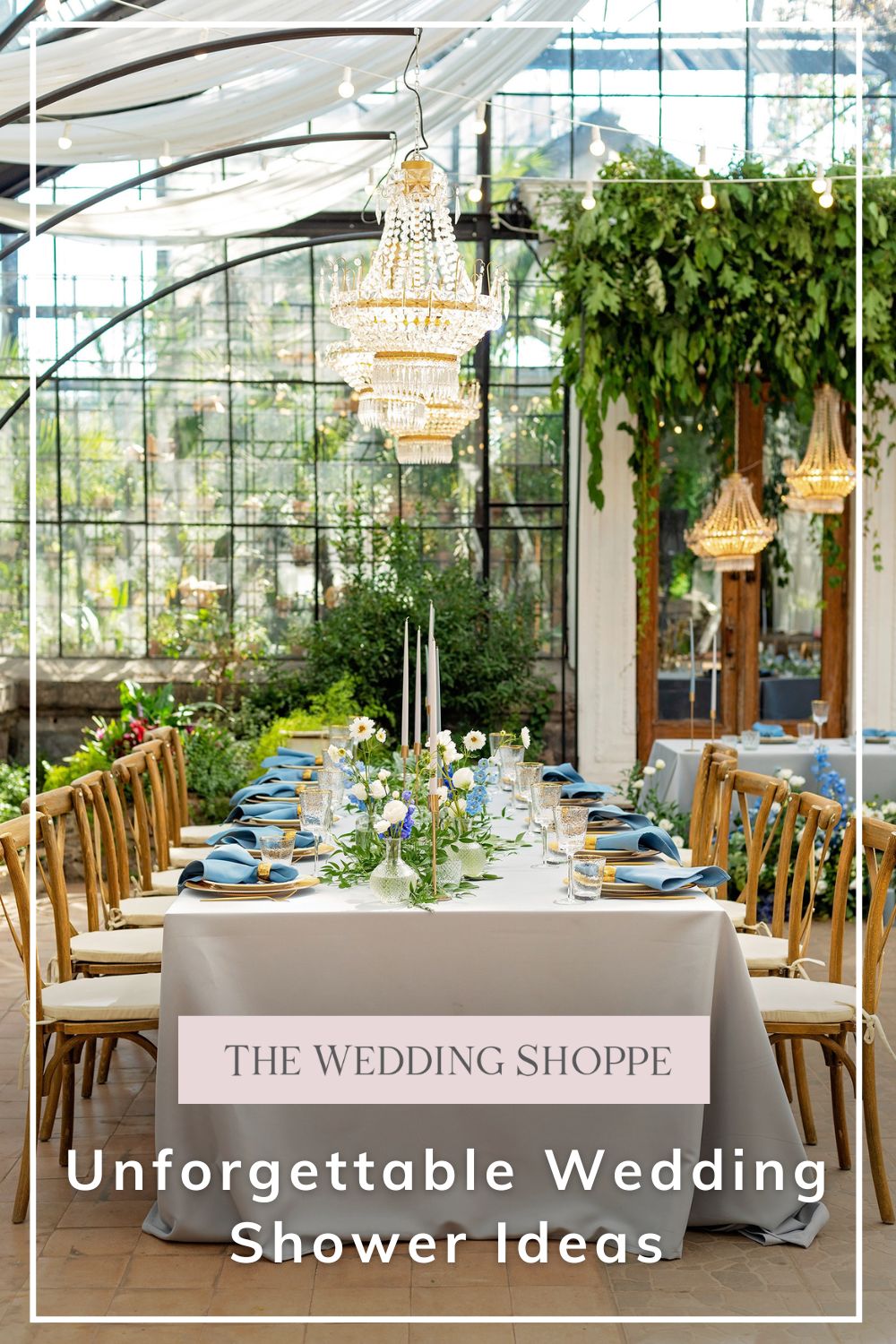 Pinnable blog post graphic for "Unforgettable Wedding Shower Ideas" from The Wedding Shoppe.