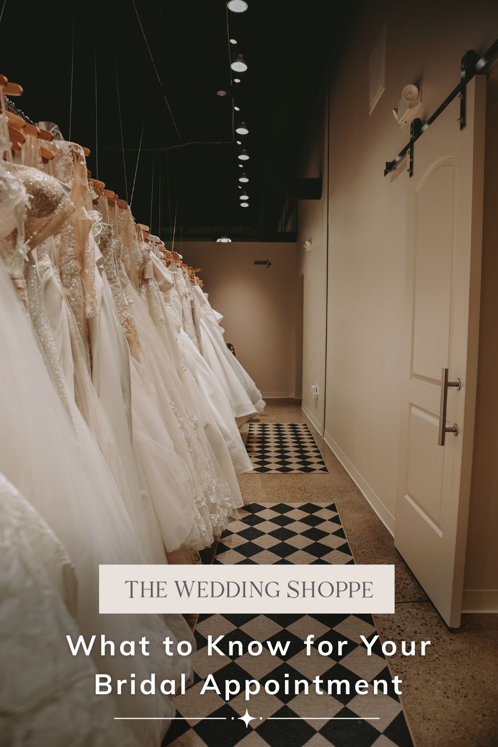 Pinnable blog post graphic for "What to Know for Your Bridal Appointment" from The Wedding Shoppe.
